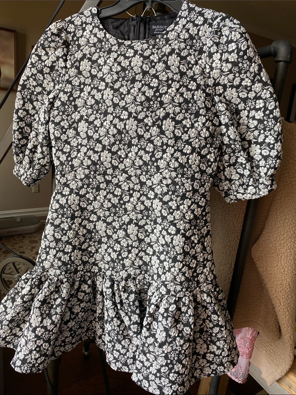 Bardot Kids Black and White Floral Ruffle Hem Dress